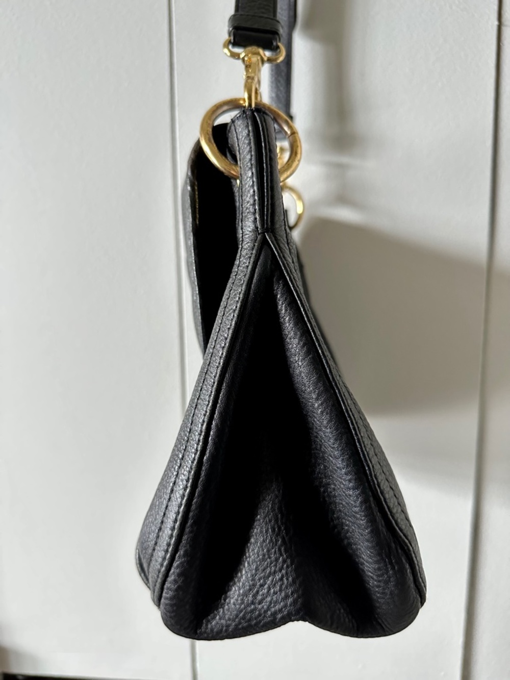 Tory Burch Black Pebbled Leather Crossbody Bag Gold Hardware Large Purse - Picture 4 of 13